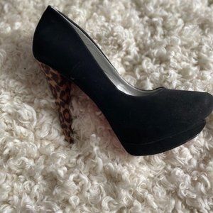 Black Suede Lepaord Platform Heels